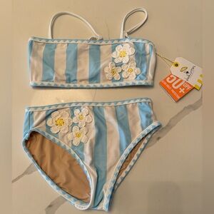 2 piece Shade Critter blue/white stripe with crochet flower.